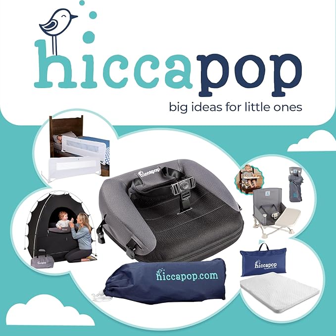 Hiccapop NeoBoost Inflatable Toddler Booster Seat for Dining Table – Portable, Quick-Inflate Design – Anti-Slip Base, Secure Straps, Easy-Clean – Perfect for Home & Travel, Black/Gray-BubblyBeeBaby