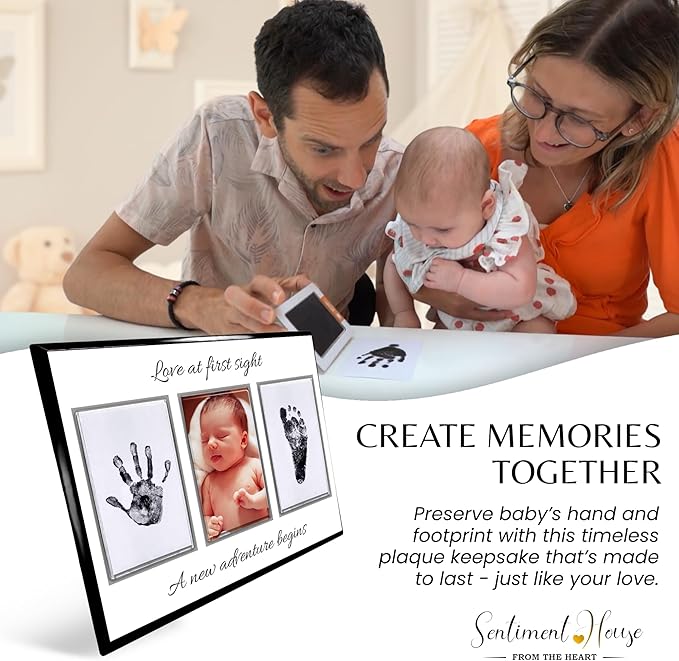 Inkless Hand and Footprint Kit, Baby Keepsake Plaque & Baby Shower Gifts - Ideal as Mom To Be Gift, Nursery Picture Frames, Clean Touch Hand and Footprint Kit (Style 2 - Design 2)-BubblyBeeBaby