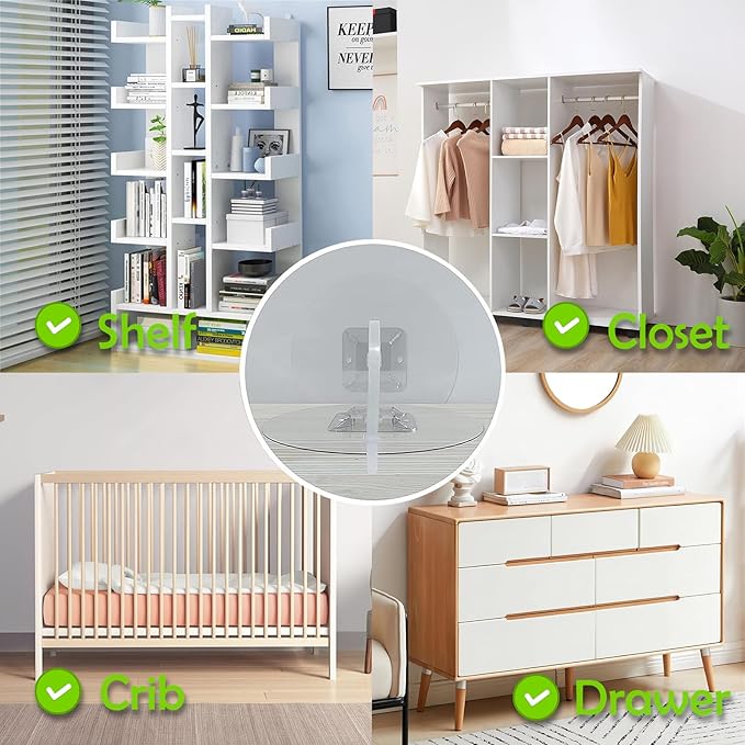 15 Pair Furniture Anchors for Baby Proofing, No Drill Upgraded Self-Adhesive Secure 168 Pound Furniture Prevent Falling Anti Tip Earthquake Straps for Child Safety-BubblyBeeBaby