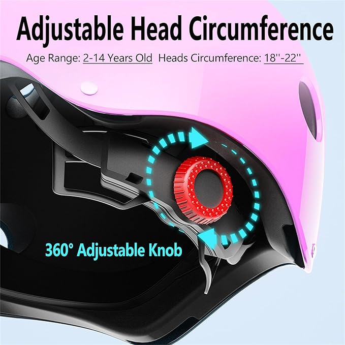 Kids Bike Helmet with Knee Elbow Wrist Pads Guards,Pink,for Ages 2-3-5-8-14,Sports Bicycle,Skate Scooter,Rollerblading with Unicorn Sticker-BubblyBeeBaby