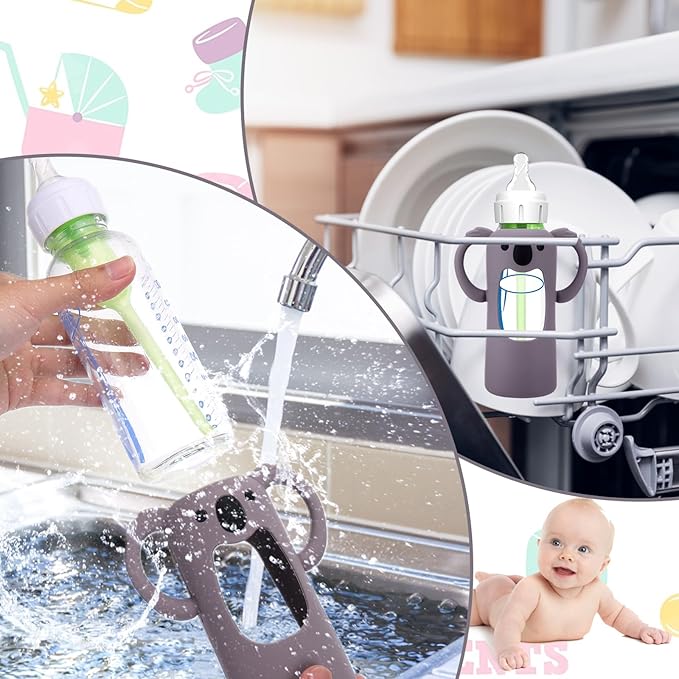 BUSOHA 3 Pack Koalas Silicone Sleeves for Dr. Brown's Glass Baby Bottles - Drop Protection Baby Bottle Sleeves Compatible with Dr Brown Newborn Glass Bottles with Silicone Handles,8 oz-BubblyBeeBaby