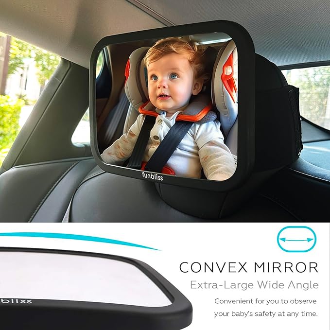 Funbliss Fixed Headrest Baby Car Mirror, Car Mirror for Baby Compatible with Tesla and other vehicles,360° Rotation, Shatterproof Plastic, No Assembly Required-BubblyBeeBaby
