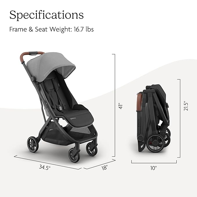 UPPAbaby Minu V3 Travel Stroller | Lightweight + Compact Design | One-Hand Fold + Unfold | from Birth + Overhead Compatible | Greyson (Charcoal Mélange/Carbon Frame/Saddle Leather)-BubblyBeeBaby