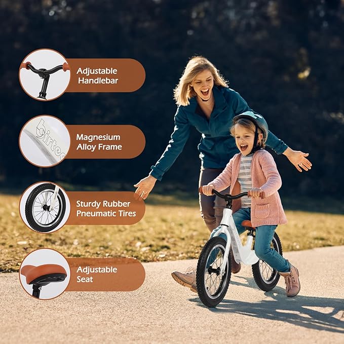 14" Kids Balance Bike for 3,4,5,6 Year Old Boys and Girls, Air Tires with Magnesium Alloy Frame, Lightweight No Pedal Toddler Training Bicycle-BubblyBeeBaby