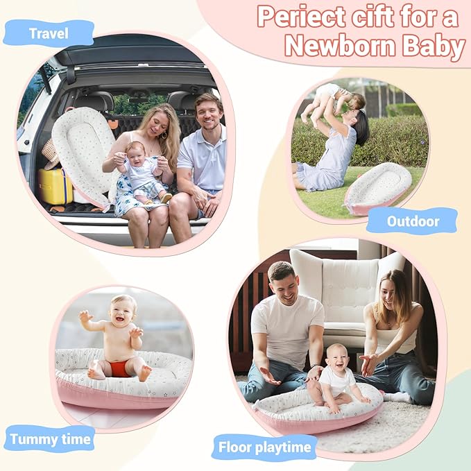 JOLLITO Baby Lounger for Newborn, Breathable Soft Baby for Baby 0-24 Months,Baby Play Mat, Portable Infant Lounger Baby Floor Seat for Home and Travel,Babies Essentials Gifts-BubblyBeeBaby