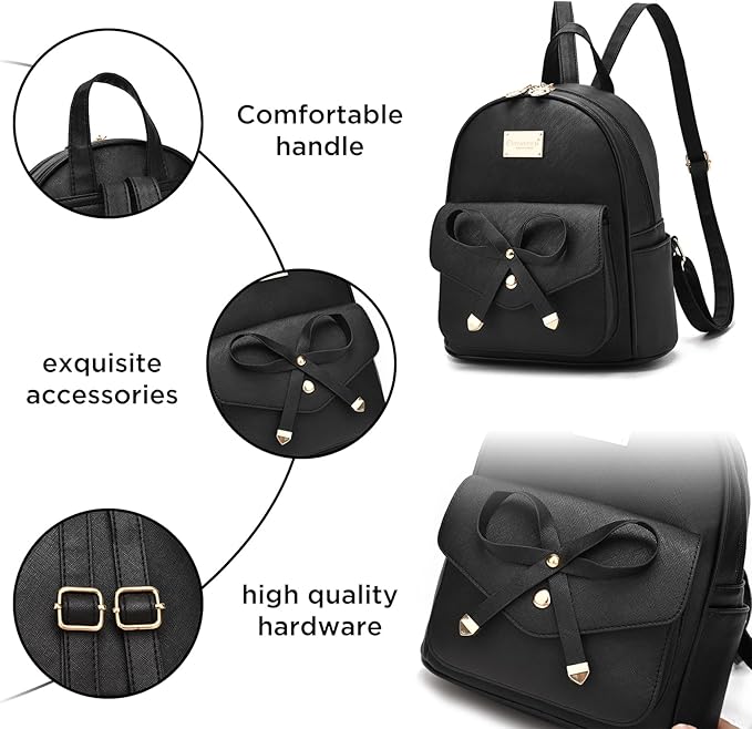 I IHAYNER Girls Bowknot Cute Leather Backpack Mini Backpack Purse for Women-BubblyBeeBaby
