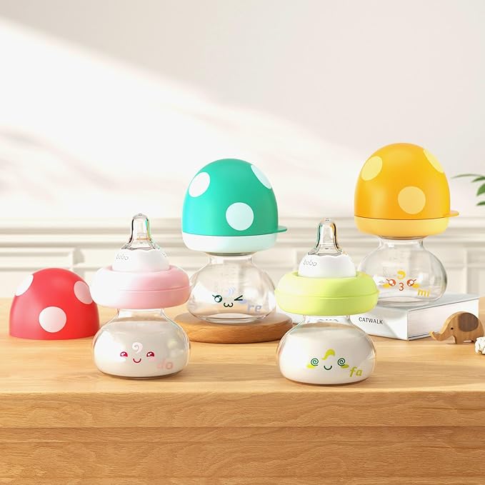 YOHKOH Newborn Glass Baby Bottles with Slow Flow Nipple for 0+ Months, Wide Neck Feeding Bottle, 2.7oz/80ml (Green, 2.7oz (Pack of 4))-BubblyBeeBaby