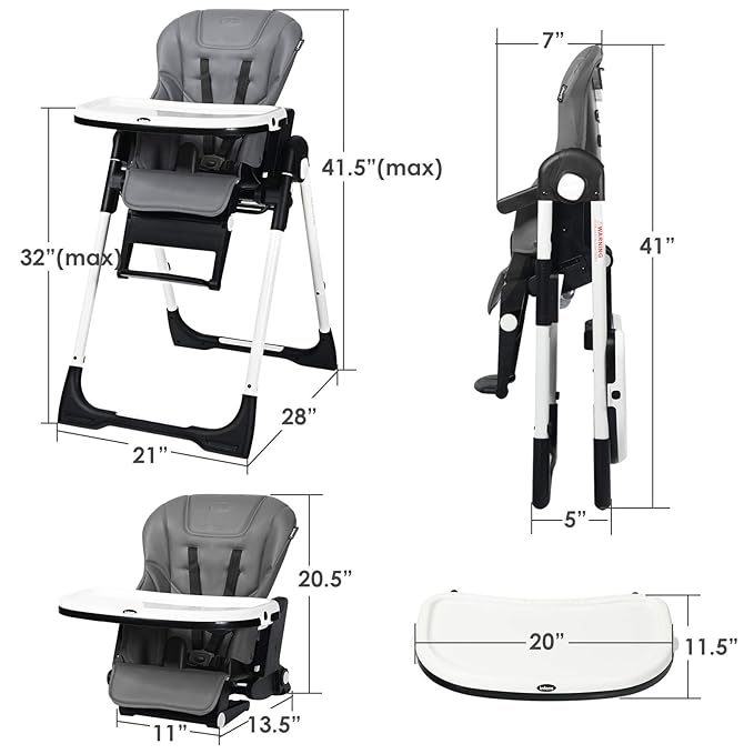 INFANS 4 in 1 High Chair–Booster Seat, Convertible Highchair w/Adjustable Height and Recline,Removable Tray,DetachableCushion, Installation-Free,Simple Fold for Baby, Infant& Toddler-BubblyBeeBaby