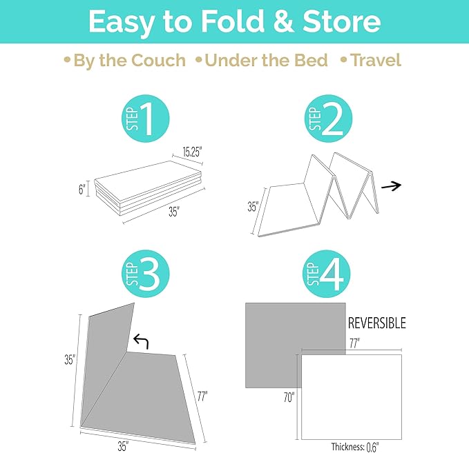 JumpOff Jo - Extra Large Waterproof Foam Padded Play Mat for Infants, Babies, Toddlers, Play Pens & Tummy Time, Foldable Activity Mat, 77 x 70 x 0.6 inches-BubblyBeeBaby