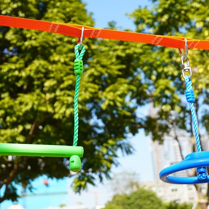 2-Pack Ninja Wheel Obstacle for Kids - 360° Rotatable Swing Monkey Wheel for Ninja Warrior Obstacle Course for Kids Ninja Warrior Slackline Kits - Blue, Yellow Color in Set-BubblyBeeBaby