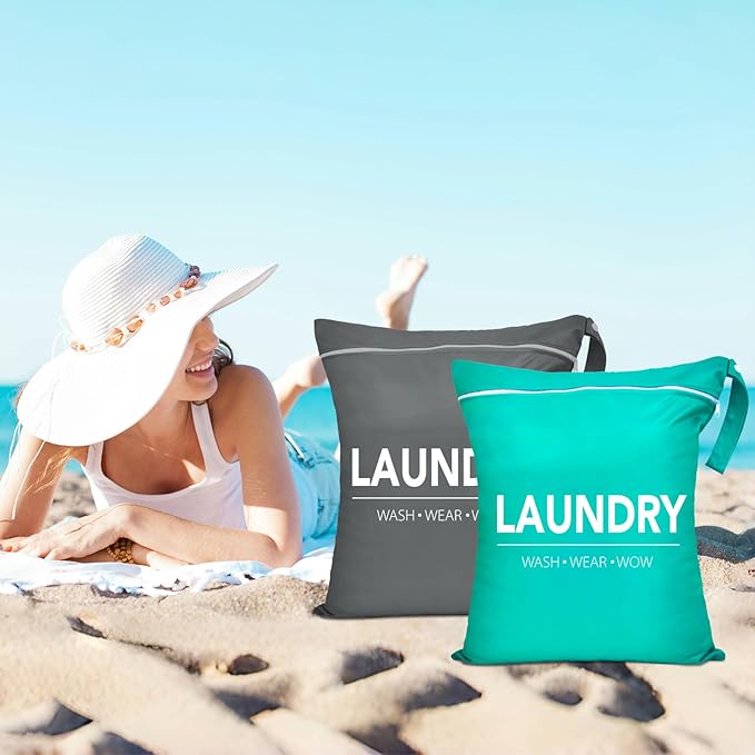 2 Pcs Large Travel Laundry Bag Waterproof Wet Dry Bag Washable Dirty Clothes Bag for Gym Clothes Laundry Wet Clothes Swimming Yoga-BubblyBeeBaby