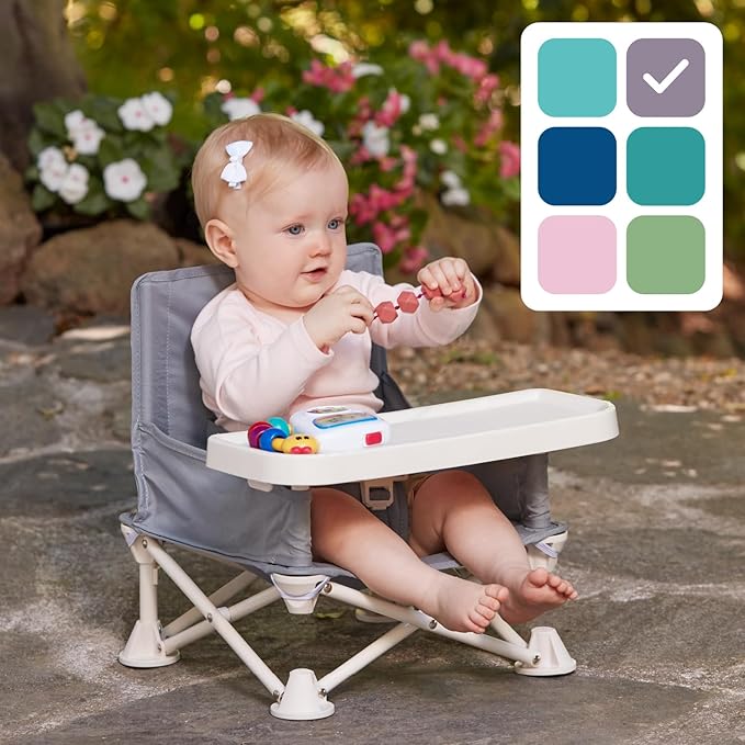 Hiccapop OmniBoost Travel Booster Seat with Tray for Baby, Dining Table, Camping, Beach, Grandma’s | Folding Portable Tip-Free Design Straps to Kitchen Chairs-BubblyBeeBaby