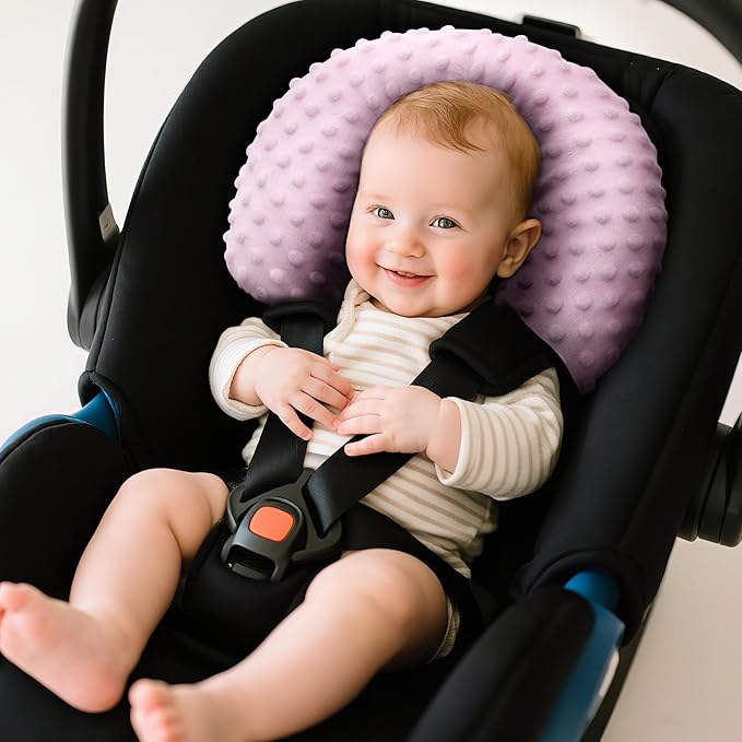 Pro Goleem Infant Car Seat Head Neck Body Support, Ultra-Soft Minky and Microfiber Newborn Car Seat Insert, Perfect for Car Seat, Stroller, 2-in-1 Reversible, Girls, Pink-BubblyBeeBaby