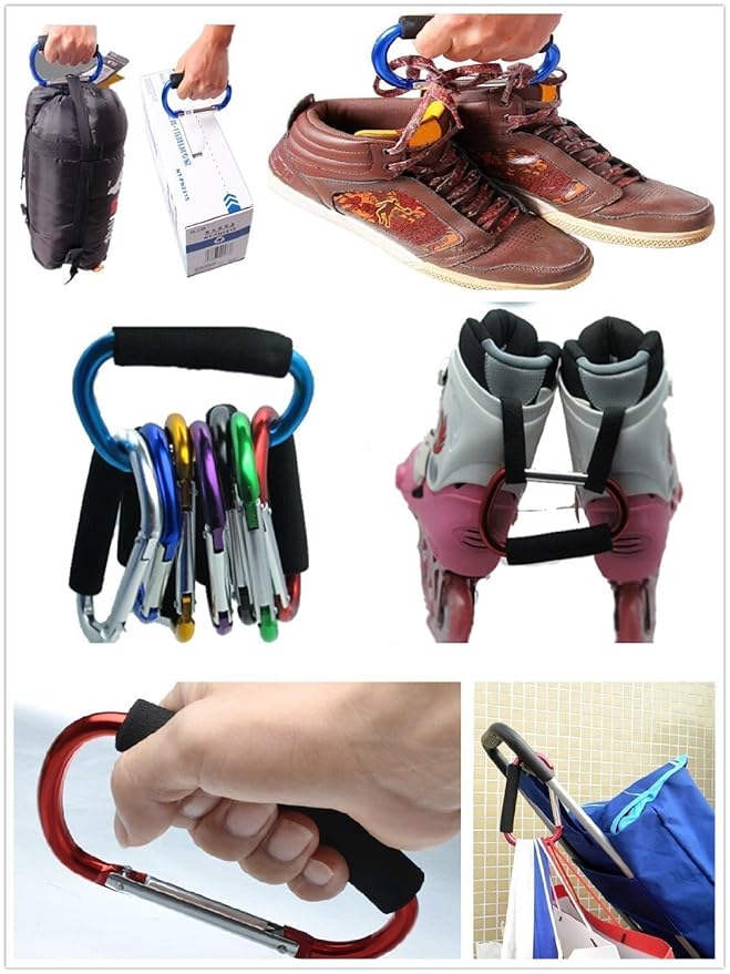 Large Stroller Hooks for Mommy, 2 pcs Carabiner Stroller Hook Organizer for Hanging Purses, Diaper Bag, Shopping Bags. Clip Fits Single/Twin Travel Systems, Car Seats (Silver+Golden Yellow)-BubblyBeeBaby