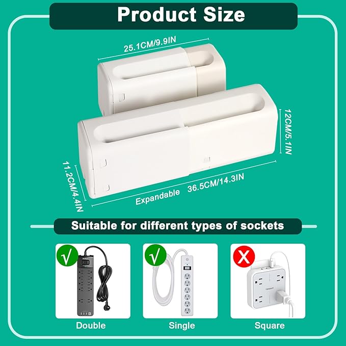 Improved Power Strip Cover Box(1 Pack) 丨Outlet Covers Baby Proofing丨Baby Safety Products丨Adjustable Length Childproof Outlet Cover丨Preventing Toddlers from Touching Sockets丨Fits Most Sockets., White-BubblyBeeBaby