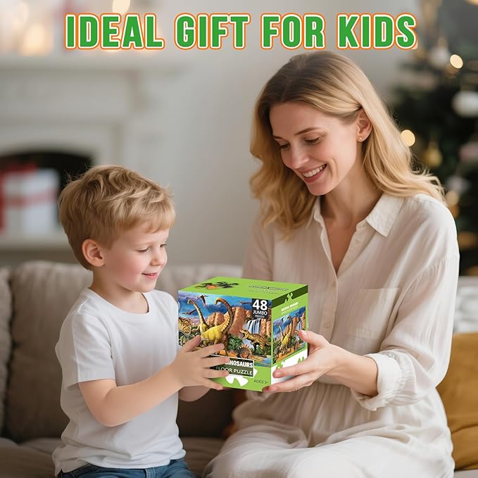 Jumbo Floor Puzzle for Kids,48 Piece Waterfall Dinosaur Large Jigsaw Puzzles, Fun Preschool Educational Toy for Toddlers Ages 3-5,Gift for Boy Girl Ages 4-8-BubblyBeeBaby