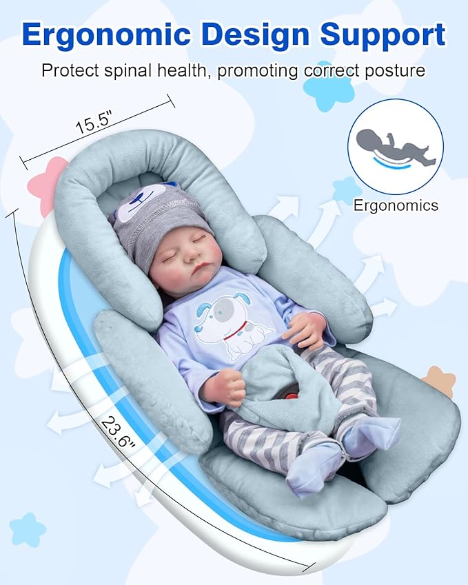 Infant Insert Compatible with Mamaroo Swing & Graco Swing, Thickened Baby Car Seat Head Support with Shoulder Covers, Breathable Newborn Car Seat Insert for Preemie to Toddler-BubblyBeeBaby