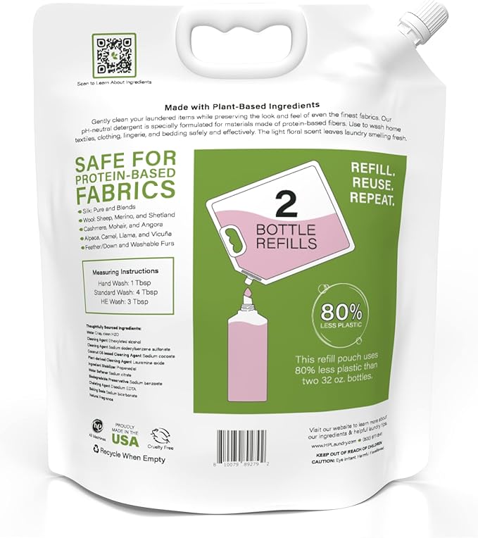 Heritage Park Silk & Wool Spring Magnolia Floral Scent, pH-Neutral Laundry Detergent - Enzyme-Free, Ultra Concentrated (64 fl oz Refill)-BubblyBeeBaby