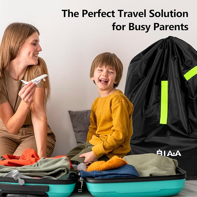 elaia Car Seat Travel Bag for Airplane, Waterproof Wearable with Straps, Large Capacity Padded Car Seat Check Bag, Perfect for Air Travel, Family Vacations, and Parents with Infants-BubblyBeeBaby