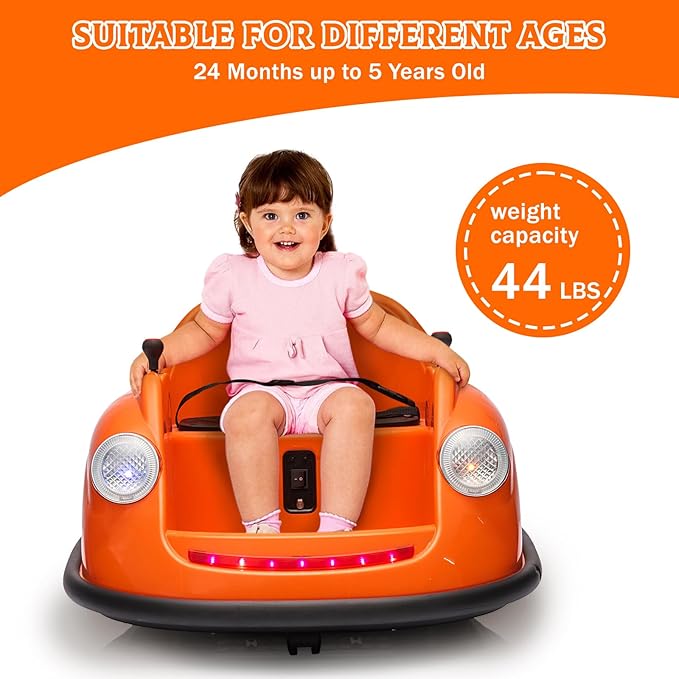 12V Bumper Car for Toddlers, Electric Toy Ride on Battery Car with Kids W/Parent Remote Control, 2-Speed, 360 Degree Spin, Music & LED Lights for Kids, Orange-BubblyBeeBaby