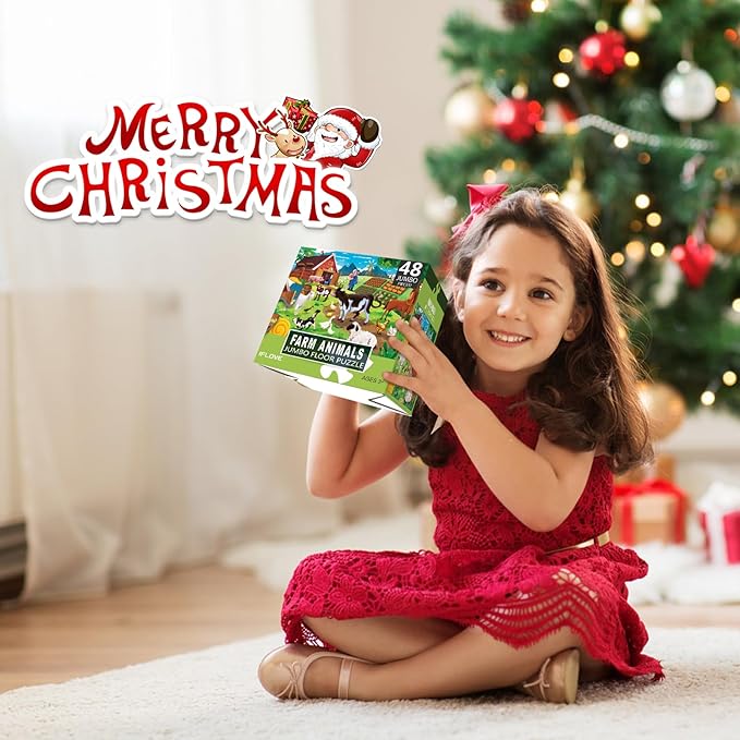 Jumbo Floor Puzzle for Kids,Farm Animals Jigsaw Large Puzzles,48 Piece Barn Puzzle for Toddler Ages 3-5,Children Learning Preschool Educational Toys,Birthday Gift for 4-8 Years Old Boy and Girl-BubblyBeeBaby