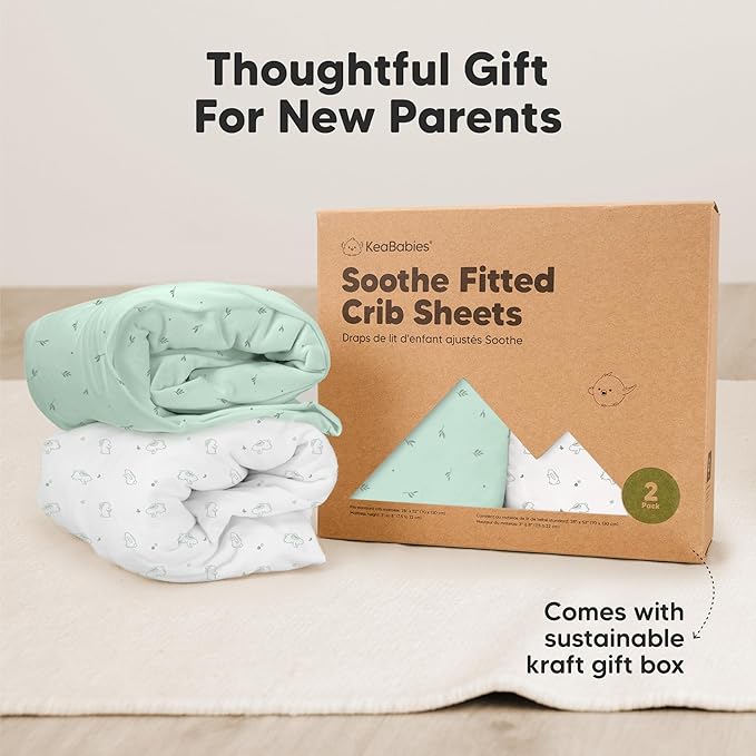 KeaBabies 2-Pack Organic Crib Sheets for Boys, Girls - 52x28 Fitted Crib Mattress Sheet Neutral, Breathable Jersey Cotton Cover for Baby Bed, Toddler Mattress, Soft & Cute Prints (Beach Day)-BubblyBeeBaby