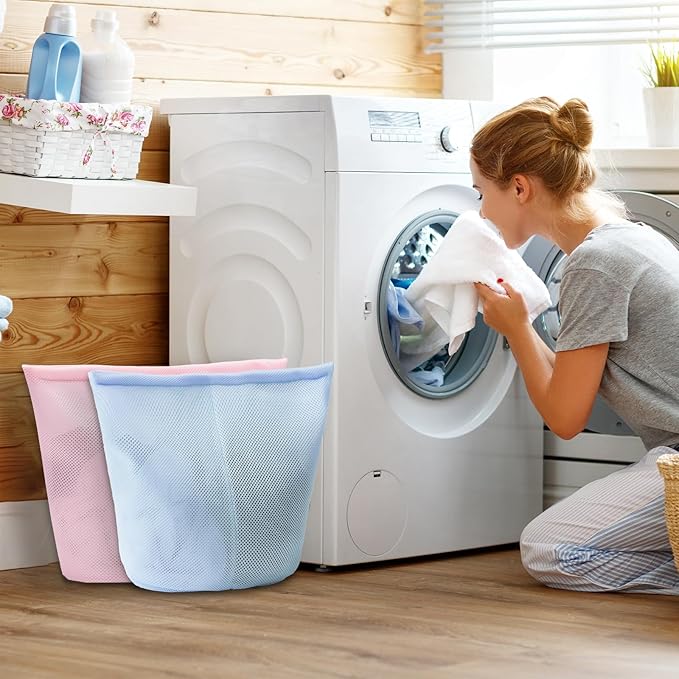 2 Pcs Special Zoning laundry bag for delicates with handles mesh laundry bags washing machine laundry totes travel storage and sorting bag (Pink2)-BubblyBeeBaby
