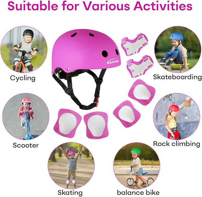 KAMUGO Kids Bike Helmet, Toddler Helmet for Ages 2-8 Boys Girls with Sports Protective Gear Set Knee Elbow Wrist Pads for Skateboard Cycling Scooter Rollerblading-BubblyBeeBaby