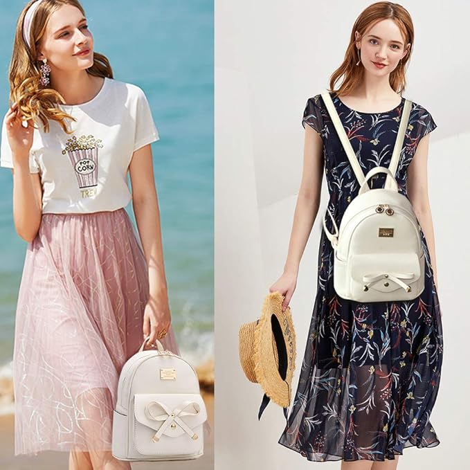 I IHAYNER Girls Bowknot Cute Leather Backpack Mini Backpack Purse for Women-BubblyBeeBaby