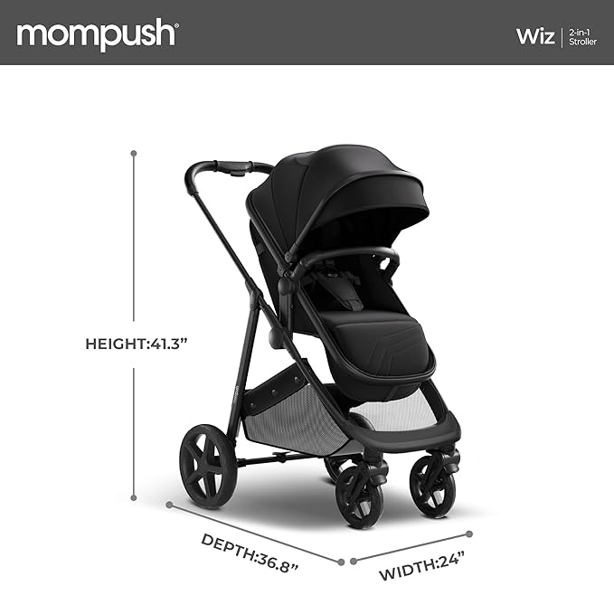 Mompush Wiz 2 in 1 Baby Stroller with Bassinet Mode, Convertible Infant Stroller for Newborn and Toddler with Reversible Seat and Large UPF 50+ Canopy-BubblyBeeBaby