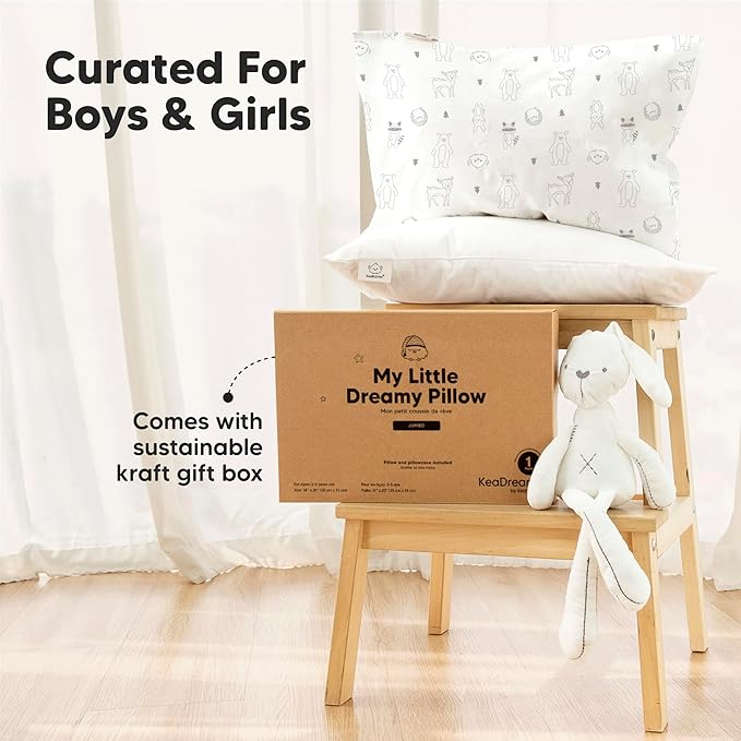 KeaBabies Toddler Pillow with Pillowcase, Jumbo 14X20 - Soft Organic Cotton Toddler Pillows for Sleeping - Machine Washable - Perfect for Travel, Toddler Bed Set (Grasslands)-BubblyBeeBaby