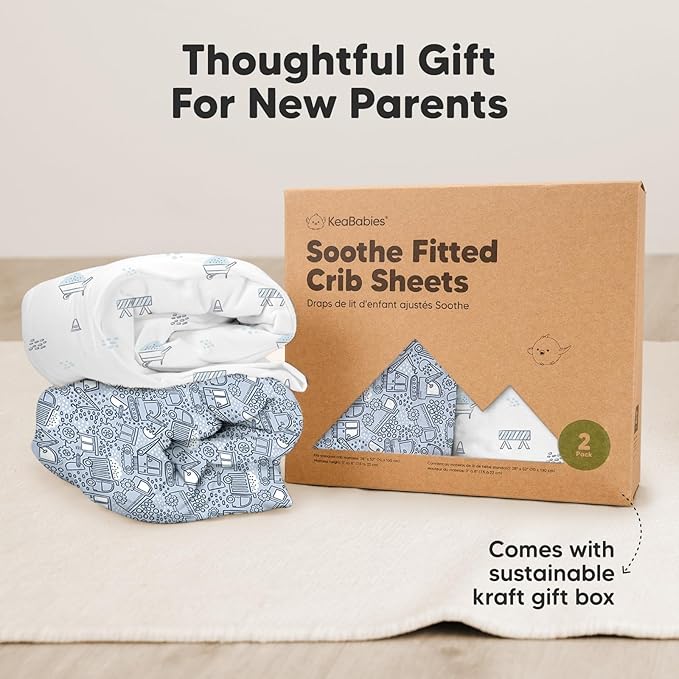 KeaBabies 2-Pack Organic Crib Sheets for Boys, Girls - 52x28 Fitted Crib Mattress Sheet Neutral, Breathable Jersey Cotton Cover for Baby Bed, Toddler Mattress, Soft & Cute Prints (Excavation)-BubblyBeeBaby