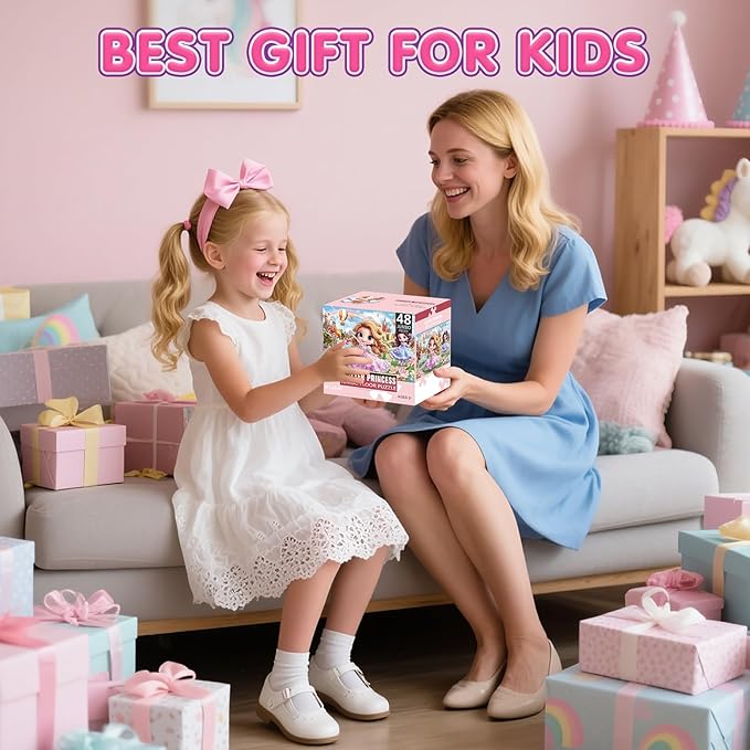 Jumbo Floor Puzzle for Kids,48 Piece Princess Large Jigsaw Puzzles,Puzzle for Toddler Ages 3-5,Preschool Educational Intellectual Development Toy Gift for Boys & Girls Ages 4-8-BubblyBeeBaby