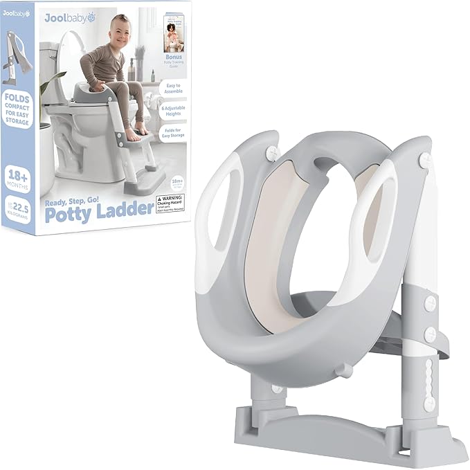 Jool Baby Potty Training Seat with 2 Step Ladder for Toddlers - Soft Cushioned Seat & Splash Guard, Adjustable Height (Gray)-BubblyBeeBaby