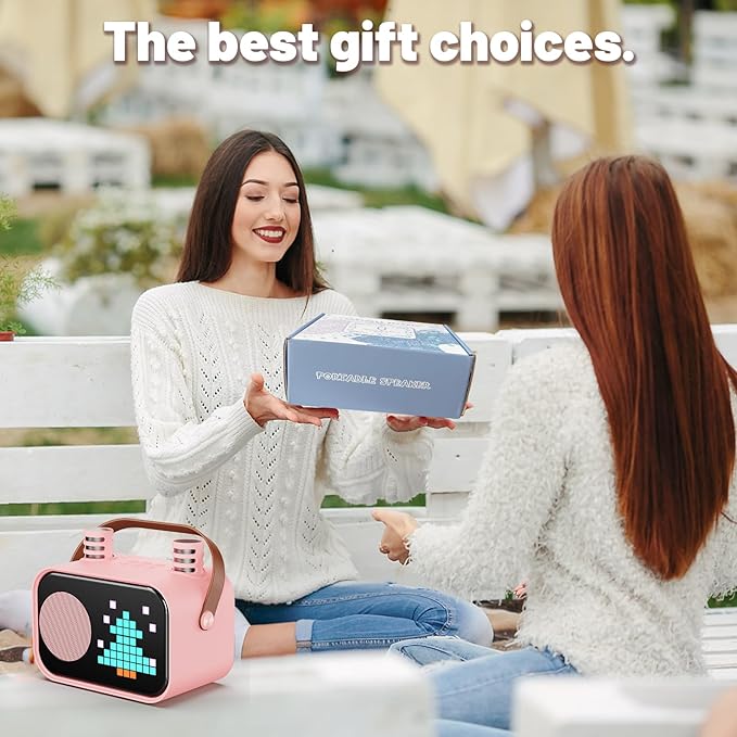 Karaoke Machine for Kids Adults, Portable Bluetooth Karaoke Speaker with 2 Wireless Microphones, Pixel Display Light, Birthday Gifts Toys for Girls & Boys Ages 3, 4, 5, 6, 7, 8, 9,10,11,12+ Years-BubblyBeeBaby