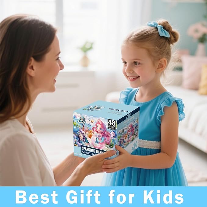 Jumbo Floor Puzzle for Toddlers & Kids Ages 3-5, 48-Piece Mermaid and Underwater Large Jigsaw Puzzle with Educational Fun, Great Gift for Boys & Girls Ages 4-8-BubblyBeeBaby