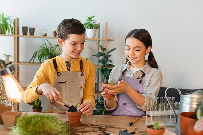 Kids Art Aprons for Painting, Gardening, Cooking, Multiple Pockets, Kids Smock for Boys & Girls, Waterproof (Age6-12)-BubblyBeeBaby