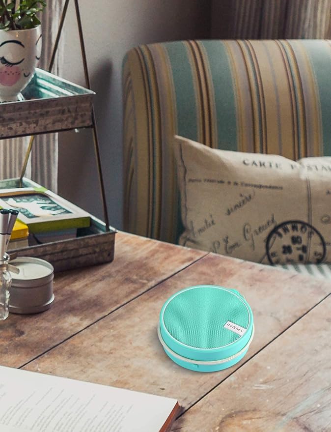 INSMY C12 IPX7 Waterproof Shower Bluetooth Speaker, Portable Small Speaker, Speakers Bluetooth Wireless Loud Clear Sound Support TF Card Suction Cup for Outdoor Kayak Canoe Beach Gift (Mint)-BubblyBeeBaby