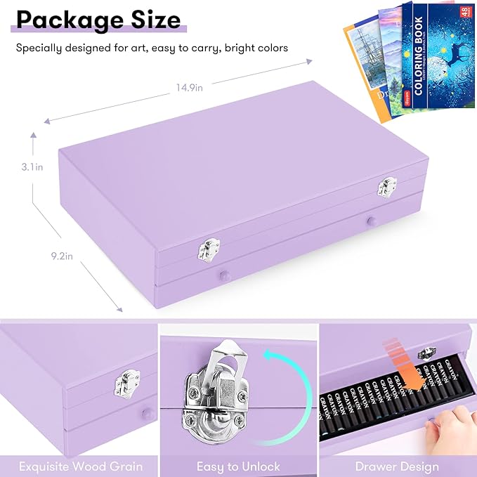 iBayam Stocking Stuffers for Kids Teens Adults, Birthday Party Art Supplies, Christmas Gifts for Teenagers, 150-Pack Wooden Art Set Crafts Drawing Painting Kit with 1 Coloring Book, 2 Sketch Pads-BubblyBeeBaby