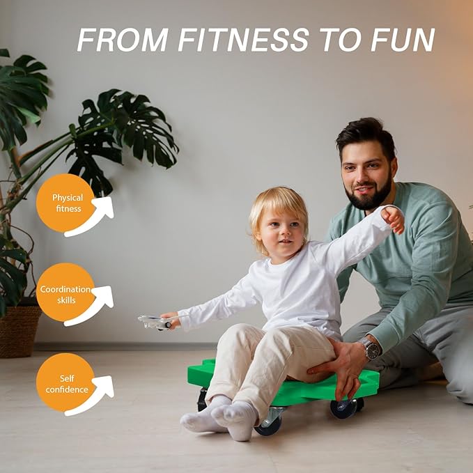 2 Plastic Scooter Boards with Handles for Kids Sitting and Sports Training, with 1 Ring, 2 Ropes and 4 Beanbags, Indoor and Outdoor Play-BubblyBeeBaby