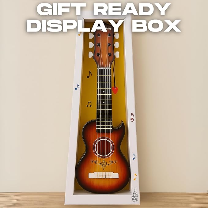 23" Acoustic Guitar, Kids 6 String Toy Guitar - Realistic Steel Strings - Beginner Practice First Musical Instrument for Children, Toddlers (Cherry Sunburst)-BubblyBeeBaby