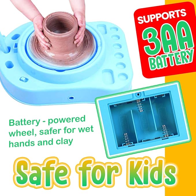 Insnug Mini Kids Pottery Wheel: Complete Painting Kit for Beginners with Modeling Clay and Sculpting Tools, Arts & Crafts Small Banding Wheel for Pottery, Tiny Pottery Wheel for Kids Age 8-12, 10-13-BubblyBeeBaby
