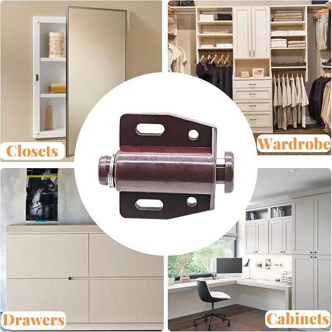 2 Pack Cabinet Magnetic Touch Latch, Push to Open Catches Magnet Push Release Latches Hardware for Kitchen Cabinet Drawer Cupboard Closet Door (Brown)-BubblyBeeBaby
