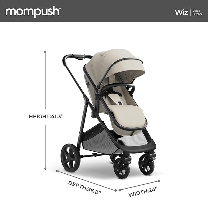 Mompush Wiz 2 in 1 Baby Stroller with Bassinet Mode, Convertible Infant Stroller for Newborn and Toddler with Reversible Seat and Large UPF 50+ Canopy-BubblyBeeBaby