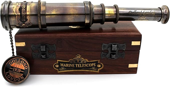 14 Inch Vintage Nautical Brass Telescope with Wood Box – Handheld Spyglass for Marine, Pirate, and Captain Use-BubblyBeeBaby