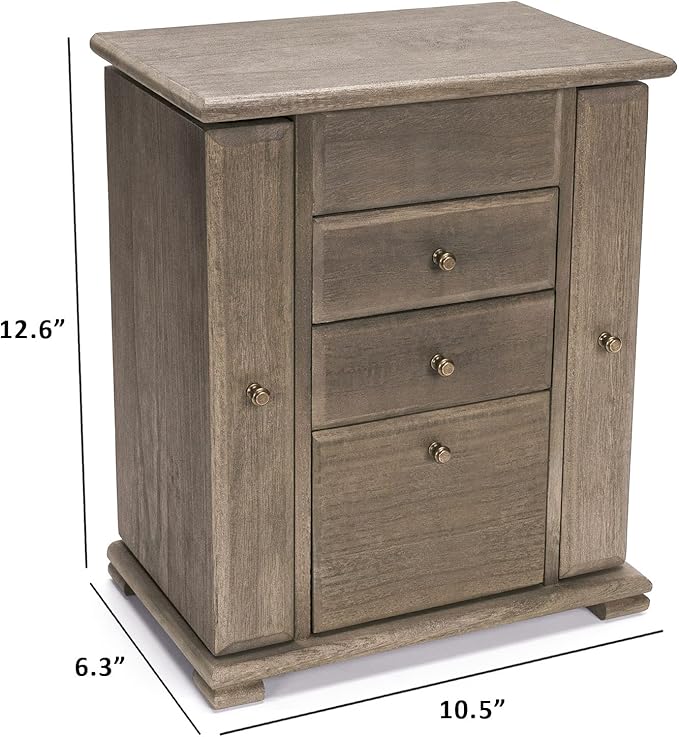 Jewelry Box for Women, Rustic Wooden Jewelry Boxes & Organizers with Mirror, 4 Layer Jewelry Organizer Box Display for Rings Earrings Necklaces Bracelets (Weathered Gray)-BubblyBeeBaby