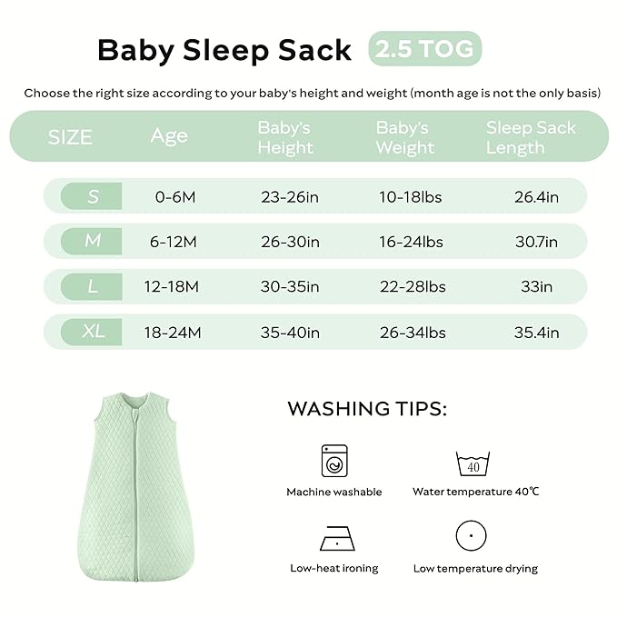 JELLYMONI Baby Sleep Sack TOG 2.5, 6-12 Months Winter Baby Wearable Blanket, 100% Cotton Infant Sleeping Sack 2-Way Zipper Warm Quilted Sleepsack-BubblyBeeBaby