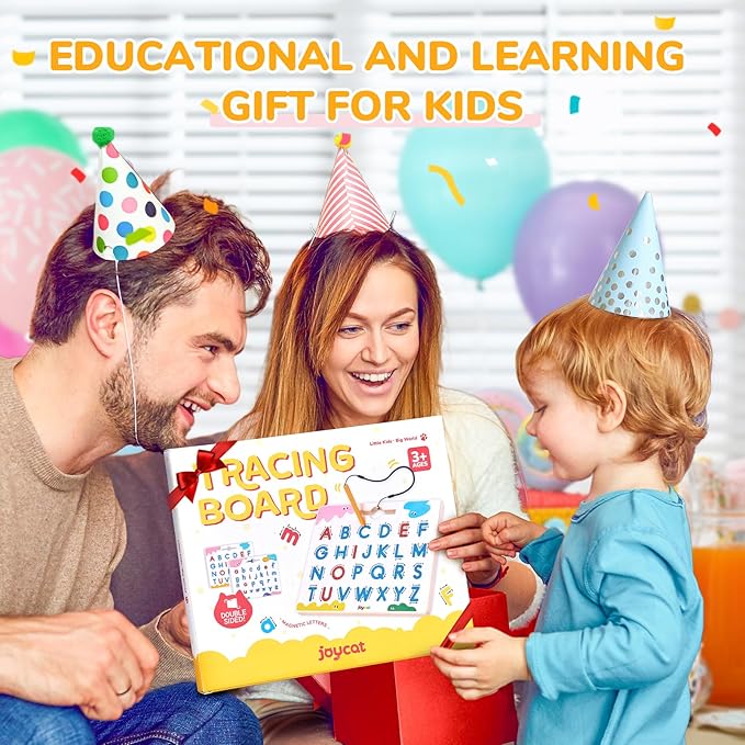 JoyCat Magnetic Letter Tracing Board, 2-in-1 Double-Sided ABC Magnets for Kids Ages 3-5, Uppercase & Lowercase Letter Writing Practice - Preschool Learning Toys, Road Trip Car Activities for Toddlers-BubblyBeeBaby