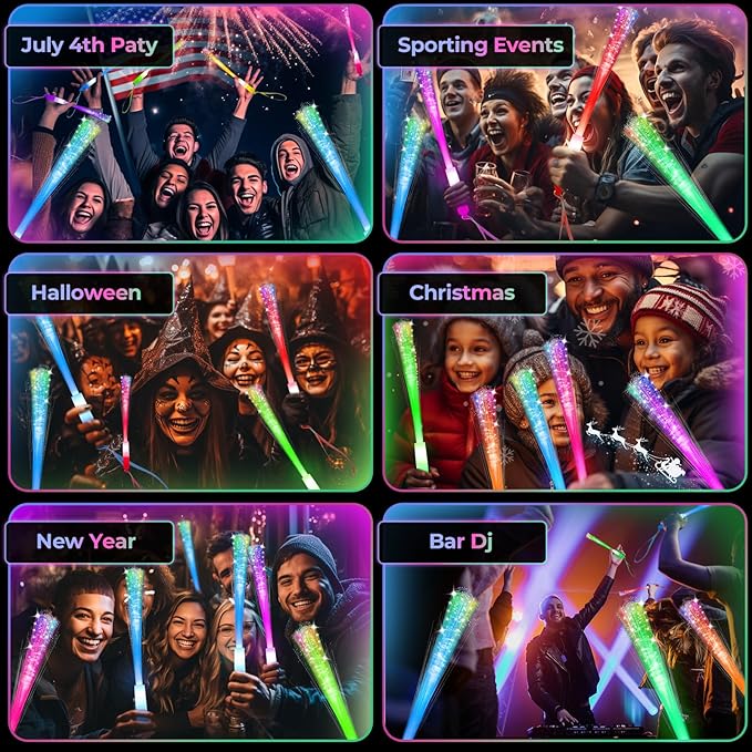 100 PCS Glow Fiber Wands Sticks,LED Light Wands,Glow in The Dark Party Supplies,Fiber Optic Wands,LED Flashing Sticks,Fiber Optic Light Wand Stick for Party,Wedding,New Year Party Favors-BubblyBeeBaby
