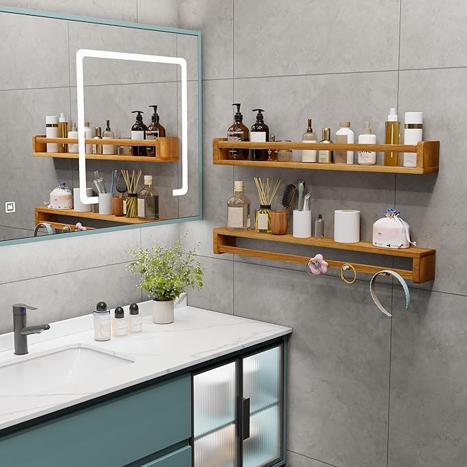 Heimlove 32 Inch Nursery Floating Shelves, Nursery Book Shelves for Wall, Wall Bookshelf for Kids Solid Wood Wall Mounted Shelves for Books,Toys and Decor Storage, Set of 2-BubblyBeeBaby